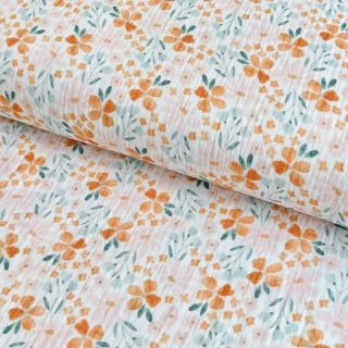 Mușelină Orange flowers white digital print