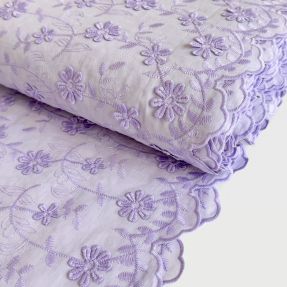 Țesătură din bumbac VOILE Embroidery flowers lilac