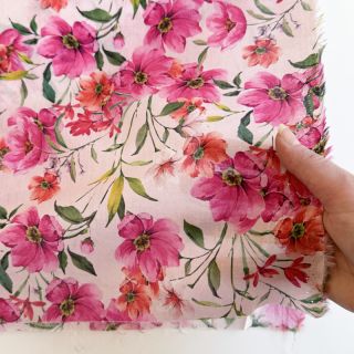 Țesătură din bumbac VOILE Pink flowers digital print