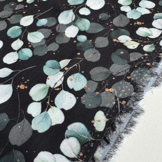 Viscoză RADIANCE Eucalyptus leaves black digital print