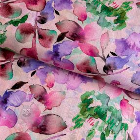 In cu bumbac Aquarel leaves RAMIE pink digital print