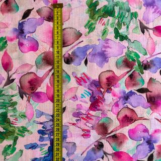 In cu bumbac Aquarel leaves RAMIE pink digital print