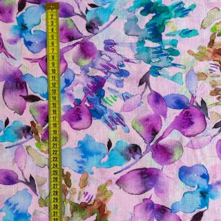 In cu bumbac Aquarel leaves RAMIE purple digital print