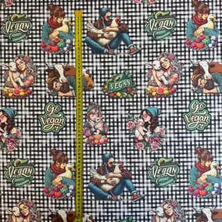 Țesătură decorativă Vegan black check digital print
