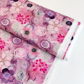 Viscoză RAYON POPLIN Sweet flowers pink digital print