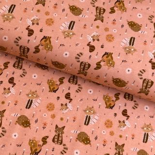 Tricot Cats with little flowers peach digital print