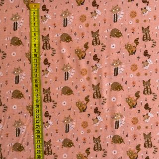 Tricot Cats with little flowers peach digital print