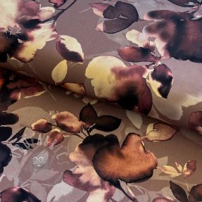 Viscoză Twill water painted floral brown digital print