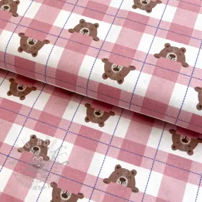 Țesătură din bumbac FLANNEL Bear check light pink