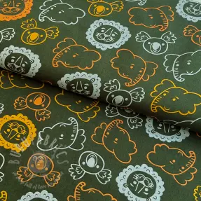 Țesătură din bumbac Safari animals dark green