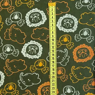 Țesătură din bumbac Safari animals dark green