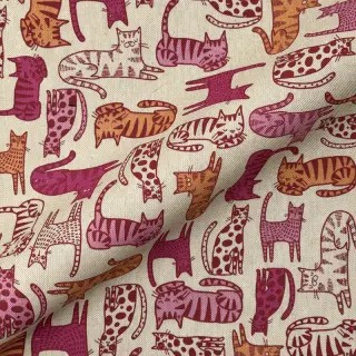 Țesătură decorativă Linenlook Cat Wildlife Art pink