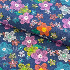 Țesătură din bumbac JEANS Painted flowers