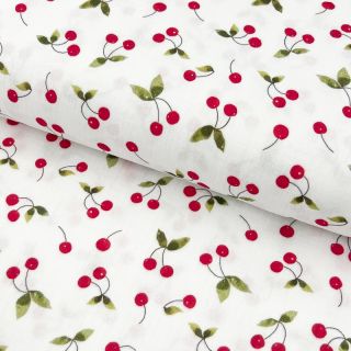 Mușelină Cherries white digital print