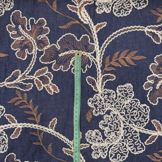 Țesătură din bumbac JEANS Embroidery leaves dark blue