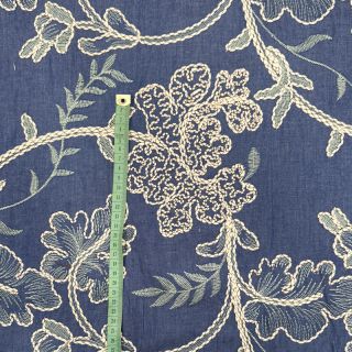 Țesătură din bumbac JEANS Embroidery leaves light blue