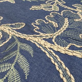 Țesătură din bumbac JEANS Embroidery leaves light blue