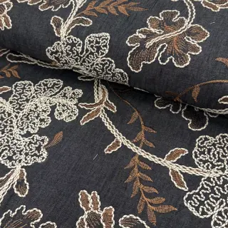Țesătură din bumbac JEANS Embroidery leaves black