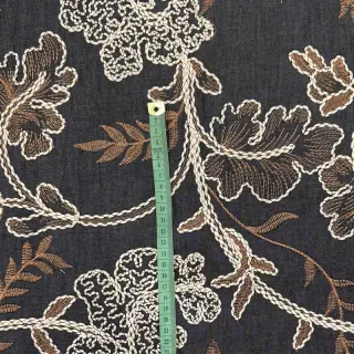 Țesătură din bumbac JEANS Embroidery leaves black
