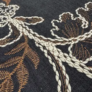 Țesătură din bumbac JEANS Embroidery leaves black