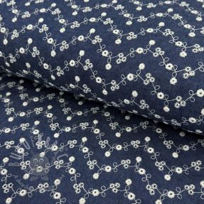 Țesătură din bumbac JEANS Embroidery dark blue