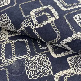 Țesătură din bumbac JEANS EMBROIDERY Square dark blue