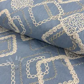 Țesătură din bumbac JEANS EMBROIDERY Square light blue