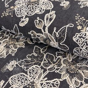 Țesătură din bumbac JEANS EMBROIDERY Bouquet black