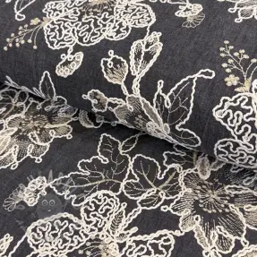 Țesătură din bumbac JEANS EMBROIDERY Bouquet black