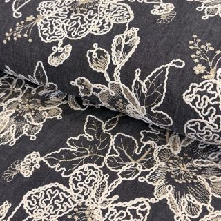 Țesătură din bumbac JEANS EMBROIDERY Bouquet black