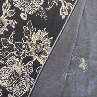 Țesătură din bumbac JEANS EMBROIDERY Bouquet black