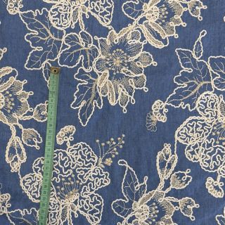 Țesătură din bumbac JEANS EMBROIDERY Bouquet blue
