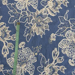 Țesătură din bumbac JEANS EMBROIDERY Bouquet blue