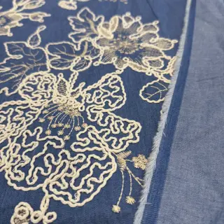 Țesătură din bumbac JEANS EMBROIDERY Bouquet blue