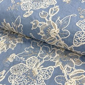 Țesătură din bumbac JEANS EMBROIDERY Bouquet light blue
