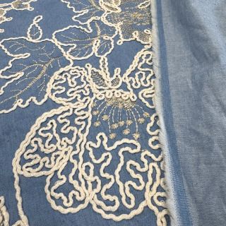 Țesătură din bumbac JEANS EMBROIDERY Bouquet light blue