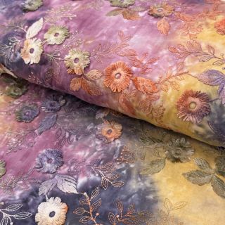 Țesătură din bumbac TIE DYE EMBROIDERY Poppy design E