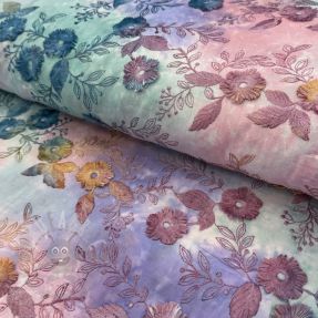 Țesătură din bumbac TIE DYE EMBROIDERY Poppy design C