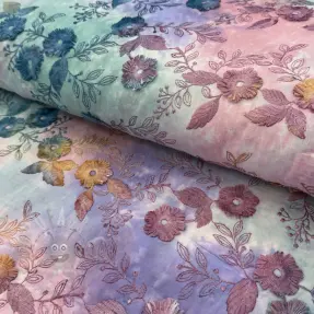 Țesătură din bumbac TIE DYE EMBROIDERY Poppy design C