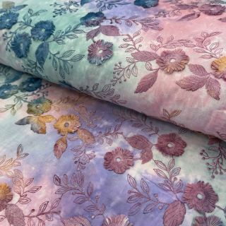 Țesătură din bumbac TIE DYE EMBROIDERY Poppy design C