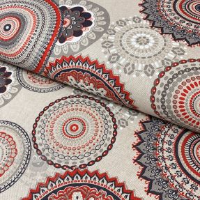 Dekoračná látka Linenlook Geometric mandala red