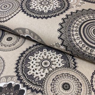 Țesătură decorativă Linenlook Geometric mandala anthracite