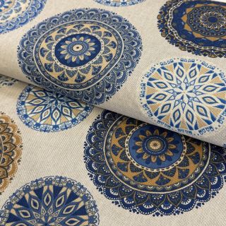 Țesătură decorativă Linenlook Mandala Circle blue