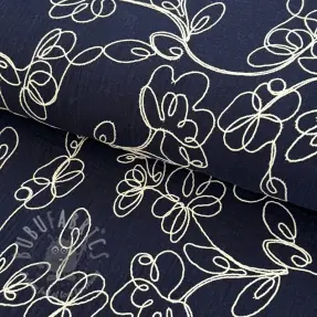 Mușelină EMBROIDERY Climbing flowers navy