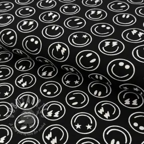 Tricot Happy faces black digital print