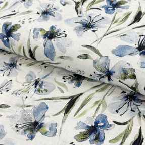 Viscoză cu in Natural Lin Laurel blue digital print