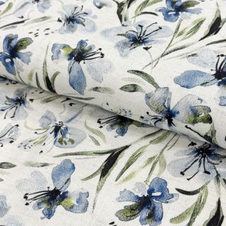 Viscoză cu in Natural Lin Laurel blue digital print