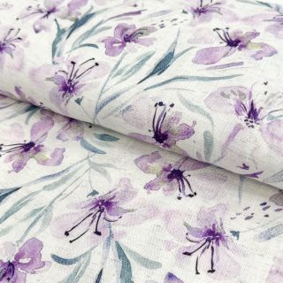 Viscoză cu in Natural Lin Laurel purple digital print