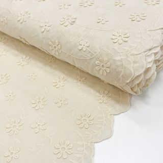 Țesătură din bumbac EMBROIDERY Catchy daisy ecru