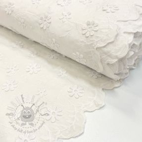 Țesătură din bumbac EMBROIDERY Catchy daisy off white